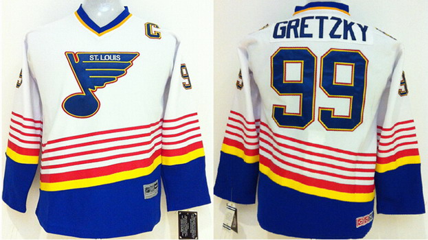 Personalized Youth St. Louis Blues #99 Wayne Gretzky White Throwback CCM Jersey