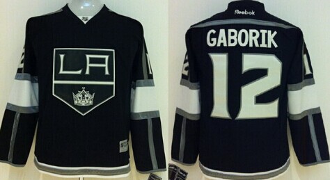 Personalized Youth Los Angeles Kings #12 Marian Gaborik Black Jersey