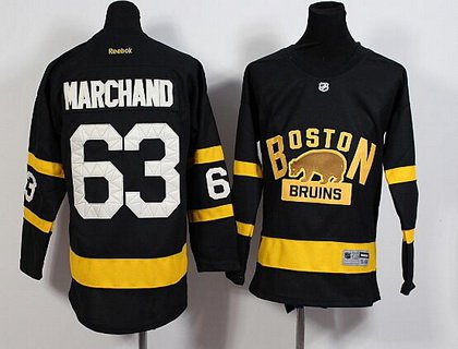 Personalized Youth Boston Bruins #63 Brad Marchand Reebok Black 2016 Winter Classic Premier Jersey