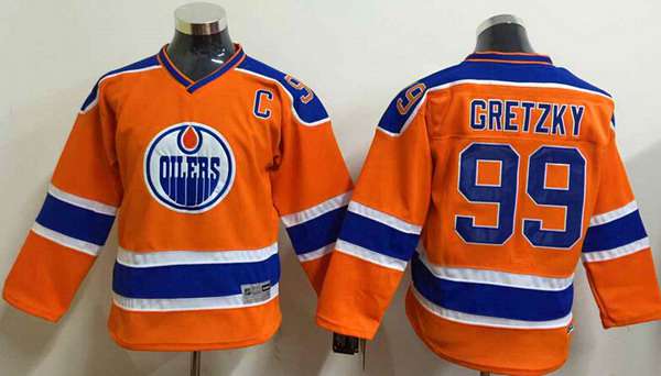 Personalized Youth Edmonton Oilers #99 Wayne Gretzky 2015 Orange CCM Vintage Throwback Jersey