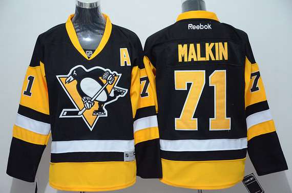 Personalized Youth Pittsburgh Penguins #71 Evgeni Malkin Black Third NHL Reebok Jersey