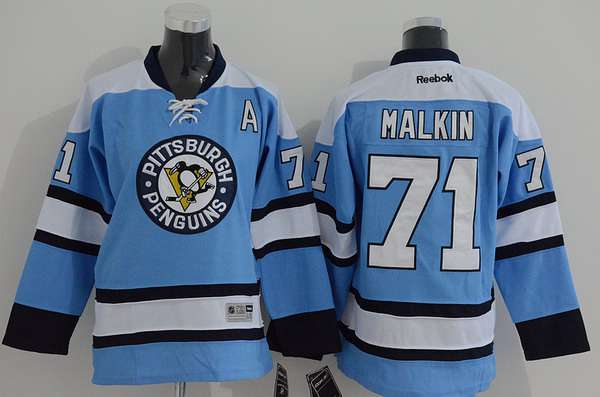Personalized Youth Pittsburgh Penguins #71 Evgeni Malkin Alternate Light Blue NHL Reebok