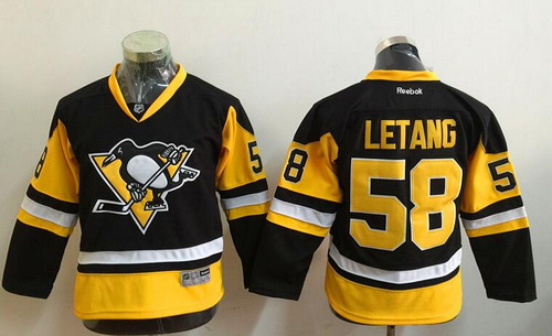 Personalized Youth Pittsburgh Penguins #58 Kris Letang Black Third Reebok Hockey Jersey