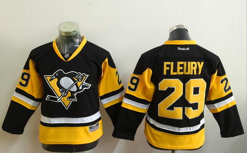 Personalized Youth Pittsburgh Penguins #29 Marc-Andre Fleury Black Third Reebok Hockey Jersey