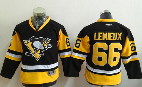 Personalized Youth Pittsburgh Penguins #66 Mario Lemieux Retired Black Third Reebok Hockey Jersey