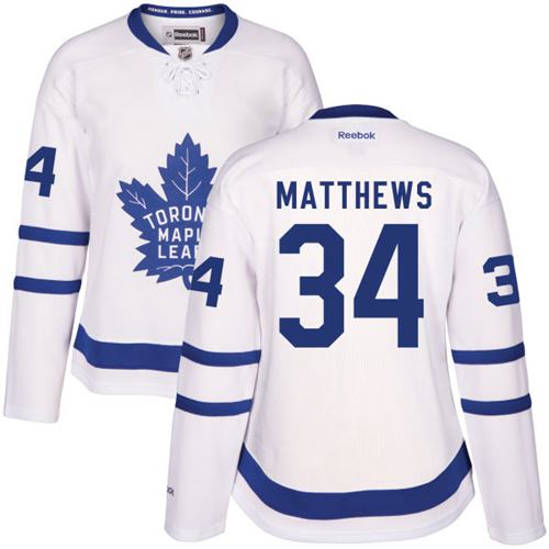 Personalized Women’s Toronto Maple Leafs #34 Auston Matthews White Away Stitched NHL 2016-17 Reebok Hockey Jersey