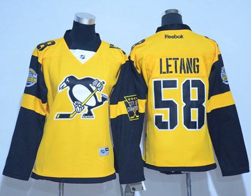 Personalized Women’s Pittsburgh Penguins #58 Kris Letang Gold 2017 Stadium Series Stitched NHL Jersey