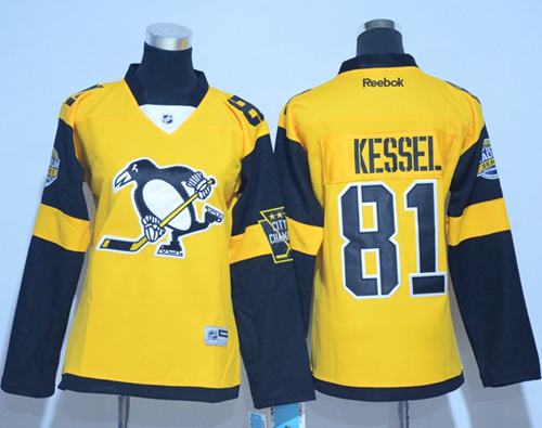 Personalized Women’s Pittsburgh Penguins #81 Phil Kessel Gold 2017 Stadium Series Stitched NHL Jersey