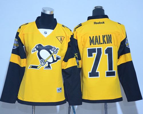 Personalized Women’s Pittsburgh Penguins #71 Evgeni Malkin Gold 2017 Stadium Series Stitched NHL Jersey