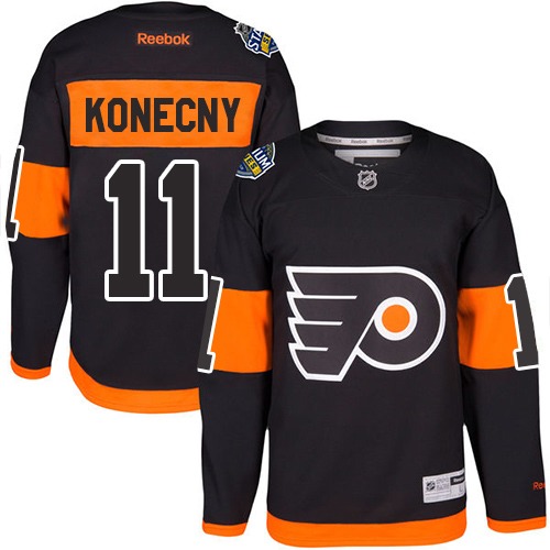 Personalized Youth Philadelphia Flyers #11 Travis Konecny Black 2017 Stadium Series Stitched NHL Jersey