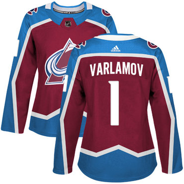 Personalized Colorado Avalanche #1 Semyon Varlamov Burgundy Home Authentic Women’s Stitched NHL Jersey
