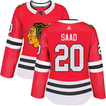 Personalized Women’s Chicago Blackhawks #20 Brandon Saad Red Home Authentic Stitched NHL Jersey