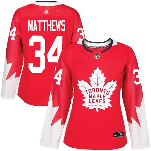 Personalized Women’s Toronto Maple Leafs #34 Auston Matthews Red Team Canada Authentic Stitched NHL Jersey