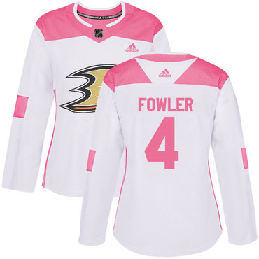 Personalized Women’s Anaheim Ducks #4 Cam Fowler White Pink Authentic Fashion Stitched NHL Jersey