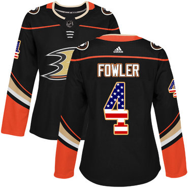 Personalized Women’s Anaheim Ducks #4 Cam Fowler Black Home Authentic USA Flag Stitched NHL Jersey