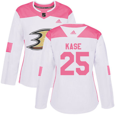 Personalized Women’s Anaheim Ducks #25 Ondrej Kase White Pink Authentic Fashion Stitched NHL Jersey