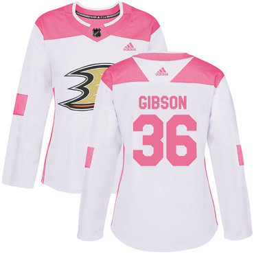 Personalized Women’s Anaheim Ducks #36 John Gibson White Pink Authentic Fashion Stitched NHL Jersey