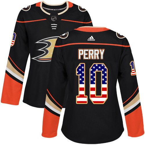 Personalized Women’s Anaheim Ducks #10 Corey Perry Black Home Authentic USA Flag Stitched NHL Jersey