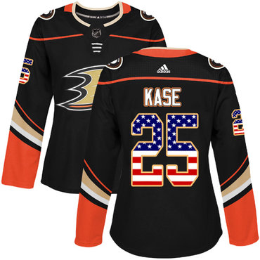 Personalized Women’s Anaheim Ducks #25 Ondrej Kase Black Home Authentic USA Flag Stitched NHL Jersey