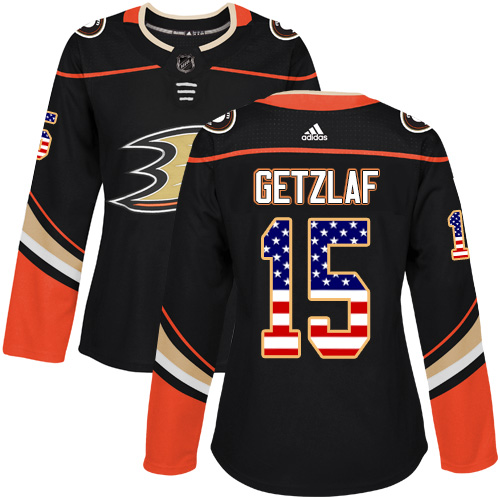 Personalized Women’s Anaheim Ducks #15 Ryan Getzlaf Black Home Authentic USA Flag Stitched NHL Jersey