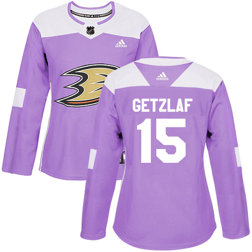 Personalized Women’s Anaheim Ducks #15 Ryan Getzlaf Purple Authentic Fights Cancer Stitched NHL Jersey