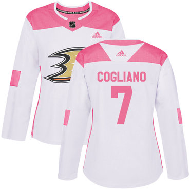 Personalized Women’s Anaheim Ducks #7 Andrew Cogliano White Pink Authentic Fashion Stitched NHL Jersey