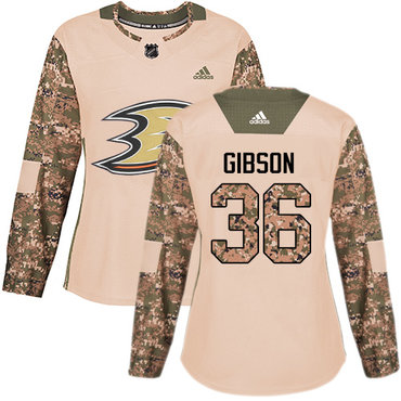 Personalized Women’s Anaheim Ducks #36 John Gibson Camo Authentic 2017 Veterans Day Stitched NHL Jersey