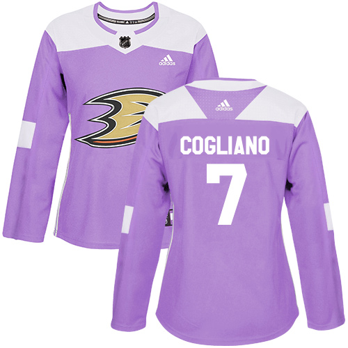 Personalized Women’s Anaheim Ducks #7 Andrew Cogliano Purple Authentic Fights Cancer Stitched NHL Jersey