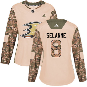 Personalized Women’s Anaheim Ducks #8 Teemu Selanne Camo Authentic 2017 Veterans Day Stitched NHL Jersey