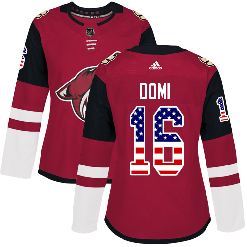 Personalized Women’s Arizona Coyotes #16 Max Domi Maroon Home Authentic USA Flag Stitched NHL Jersey
