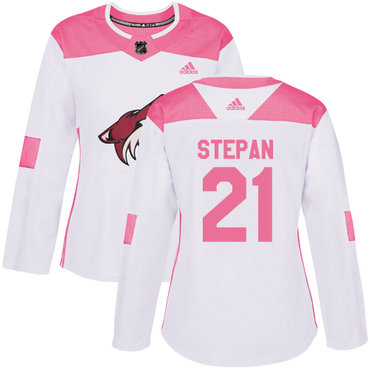 Personalized Women’s Arizona Coyotes #21 Derek Stepan White Pink Authentic Fashion Stitched NHL Jersey