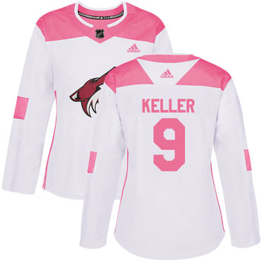 Personalized Women’s Arizona Coyotes #9 Clayton Keller White Pink Authentic Fashion Stitched NHL Jersey