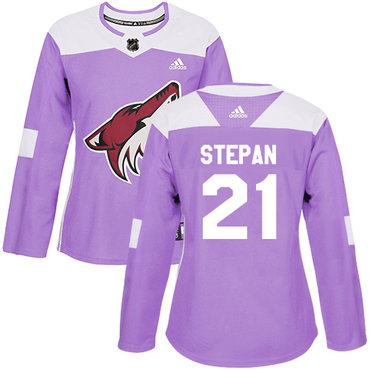Personalized Women’s Arizona Coyotes #21 Derek Stepan Purple Authentic Fights Cancer Stitched NHL Jersey