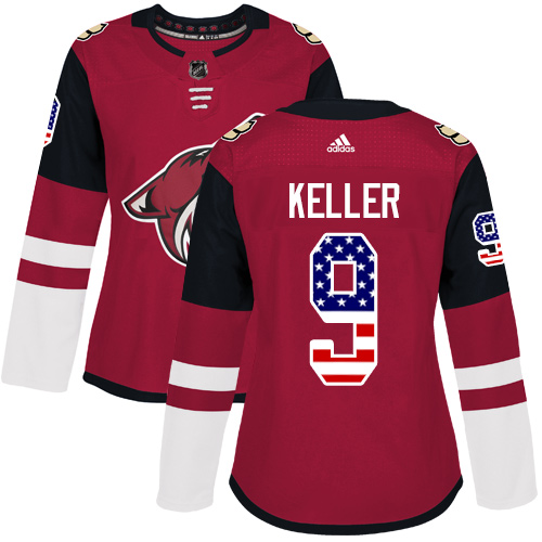 Personalized Women’s Arizona Coyotes #9 Clayton Keller Maroon Home Authentic USA Flag Stitched NHL Jersey