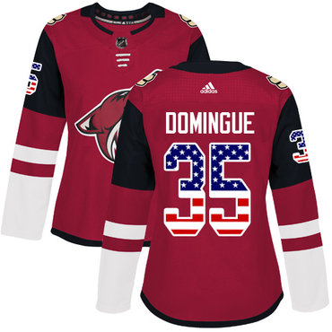 Personalized Women’s Arizona Coyotes #35 Louis Domingue Maroon Home Authentic USA Flag Stitched NHL Jersey