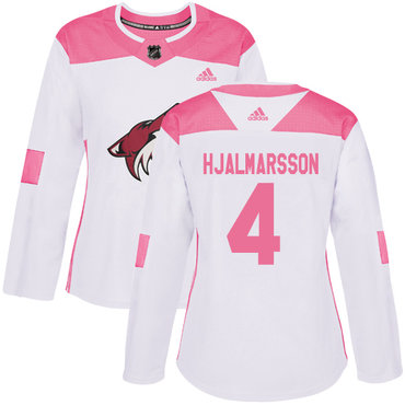 Personalized Women’s Arizona Coyotes #4 Niklas Hjalmarsson White Pink Authentic Fashion Stitched NHL Jersey