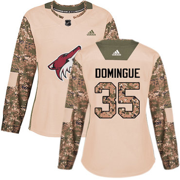 Personalized Women’s Arizona Coyotes #35 Louis Domingue Camo Authentic 2017 Veterans Day Stitched NHL Jersey