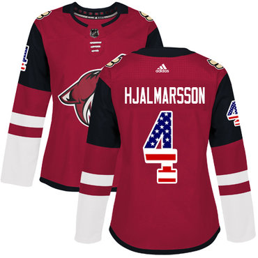 Personalized Women’s Arizona Coyotes #4 Niklas Hjalmarsson Maroon Home Authentic USA Flag Stitched NHL Jersey