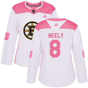 Personalized Women’s Boston Bruins #8 Cam Neely White Pink Authentic Fashion Stitched NHL Jersey