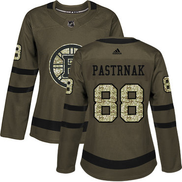 Personalized Women’s Boston Bruins #88 David Pastrnak Green Salute to Service Stitched NHL Jersey