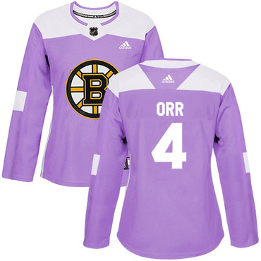 Personalized Women’s Boston Bruins #4 Bobby Orr Purple Authentic Fights Cancer Stitched NHL Jersey
