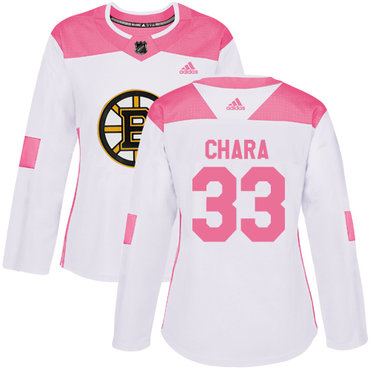 Personalized Women’s Boston Bruins #33 Zdeno Chara White Pink Authentic Fashion Stitched NHL Jersey