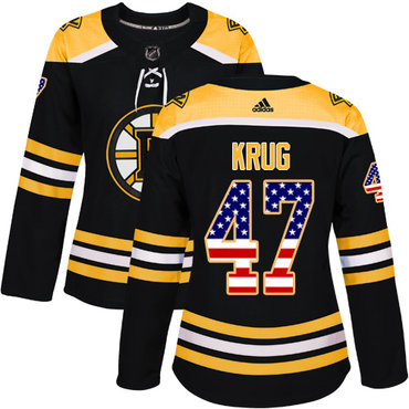Personalized Women’s Boston Bruins #47 Torey Krug Black Home Authentic USA Flag Stitched NHL Jersey