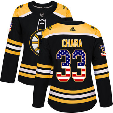 Personalized Women’s Boston Bruins #33 Zdeno Chara Black Home Authentic USA Flag Stitched NHL Jersey