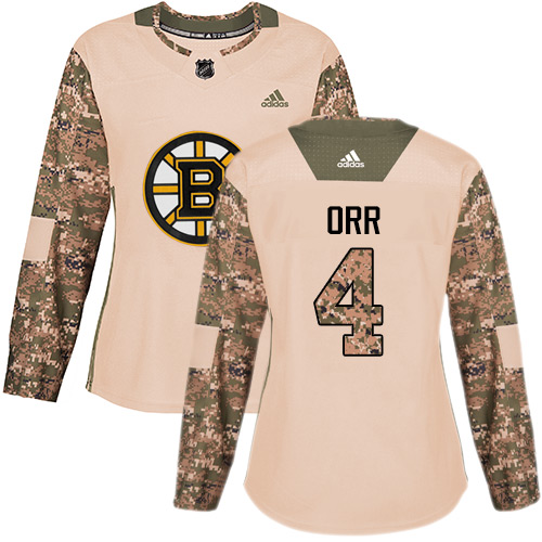 Personalized Women’s Boston Bruins #4 Bobby Orr Camo Authentic 2017 Veterans Day Stitched NHL Jersey