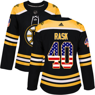 Personalized Women’s Boston Bruins #40 Tuukka Rask Black Home Authentic USA Flag Stitched NHL Jersey