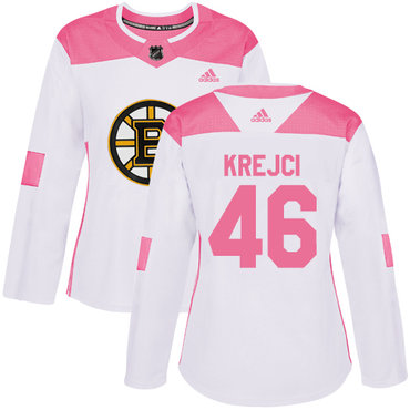 Personalized Women’s Boston Bruins #46 David Krejci White Pink Authentic Fashion Stitched NHL Jersey
