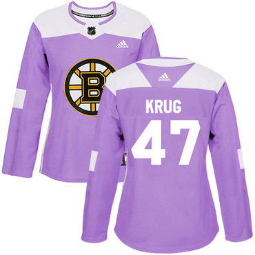 Personalized Women’s Boston Bruins #47 Torey Krug Purple Authentic Fights Cancer Stitched NHL Jersey