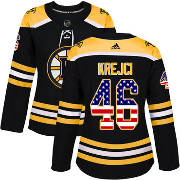 Personalized Women’s Boston Bruins #46 David Krejci Black Home Authentic USA Flag Stitched NHL Jersey