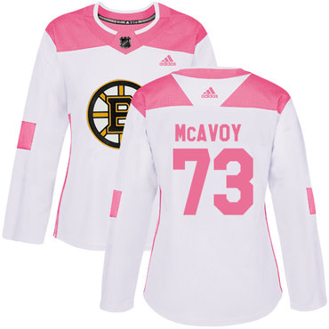 Personalized Women’s Boston Bruins #73 Charlie McAvoy White Pink Authentic Fashion Stitched NHL Jersey